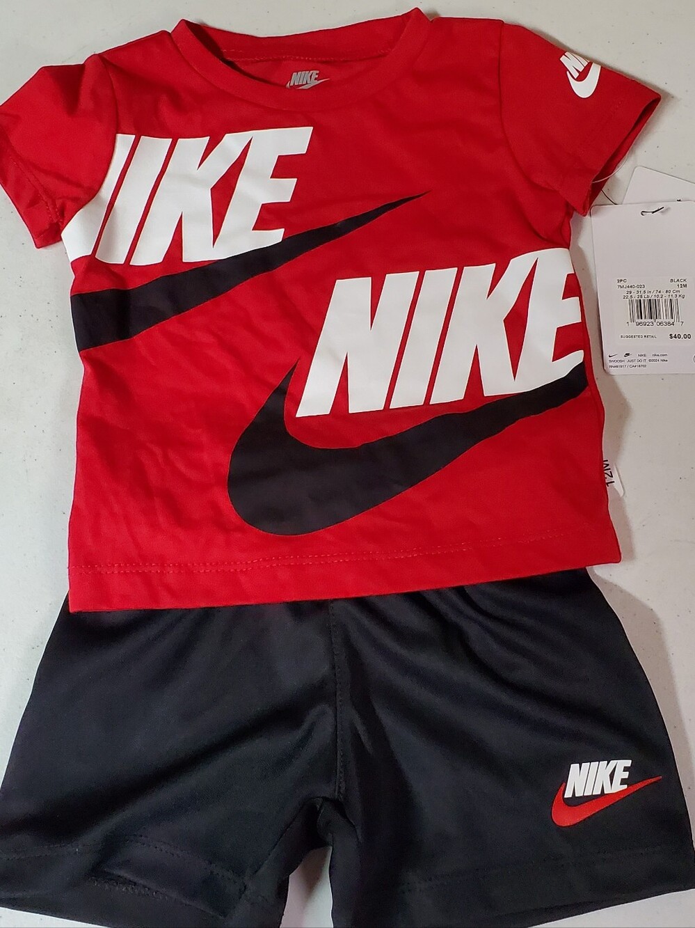 NWT Nike 12mos Baby Boy Red/Black Split Futura T-Shirt & Shorts Set